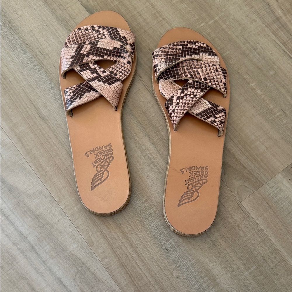 Ancient Greek Sandals Tan Snake Print Sandals